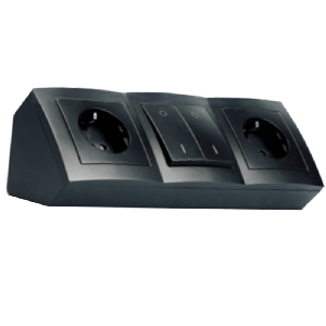 Steckdosenblock McPower Flair Aufbau, matt schwarz, 2-fach + Schalter