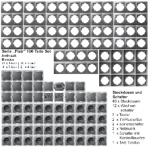 Schalter und Steckdosen-Set McPower Flair Komplett, 100-teilig, anthrazit