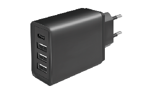 USB Ladegerät, 230V Netzteil, 3xUSB-A 5V/3A,1xUSB-C 5V/2,4A, 27W,