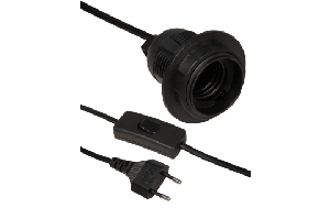 Euro-Netzkabel McPower mit Schnurschalter und E27 Fassung, 3,5m, schwarz, Kupfer