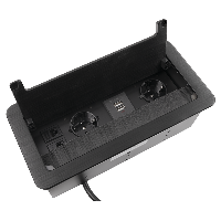Tisch-Einbausteckdose, 2 fach, 2 USB, 2 RJ45, schwarz, mit Staubschutz, 3600W