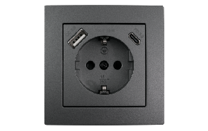 Schutzkontakt-Steckdose McPower Flair 1x USB-C 18W PD, 1x USB-A, anthrazit