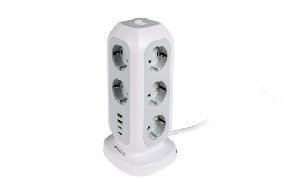 Steckdosen-Tower EUPT-01 Verbatim, 2m Kabel, weiß,11x230V EU, USB-A, 2x USB-C