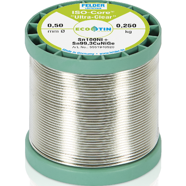 Lötdraht FELDER ISO-CORE ''Ultra Clear'', Sn100Ni+, 0,5mm, 250g, bleifrei