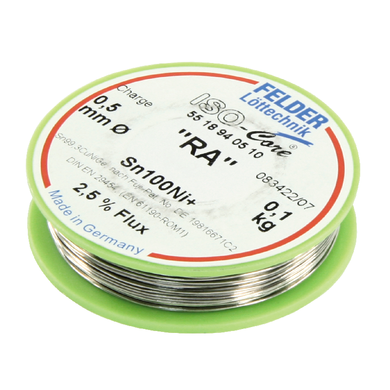 Lötzinn auf Rolle FELDER ISO-Core RA, 0,5mm, 100g, bleifrei(Sn100%Ni+)