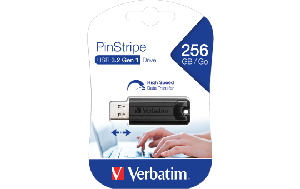 USB 3.2 Stick Verbatim, 256GB Speicher, PinStripe, Typ-A, Schiebemechanismus
