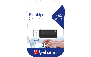 USB 2.0 Stick Verbatim, 64GB Speicher, PinStripe, Schiebemechanismus