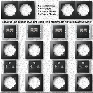 Schalter und Steckdosen Set McPower Flair Multimedia, matt schwarz, 18-teilig