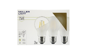 LED Filament Glühlampe, E27, 4W, 470lm, 2700K, warmweiß, matt, 3er Set