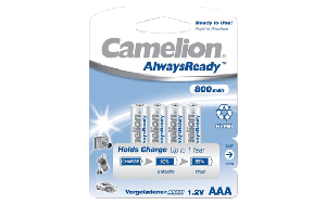 Micro-Akku CAMELION AlwaysReady, NiMH, 800 mAh, Typ AAA, 4er-Blister