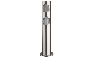 Außensteckdose 4-Fach, IP44, Edelstahl V2A, Ø118x470mm, 3680W/ 16A