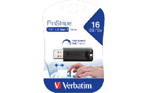 USB 3.2 Stick Verbatim, 16GB Speicher, PinStripe, Typ-A, Schiebemechanismus