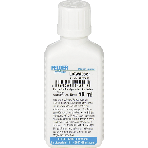 Lötwasser FELDER "Hobby", 50ml-Flasche mit Pinseleinsatz, EN ISO 9454-1