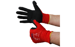 Montage-Feinstrickhandschuhe, Größe 8/S, rot, 13G-Trägermaterial, Latex-Soft