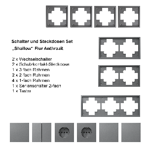 Schalter und Steckdosen Set McPower Shallow Flur, 13-teilig, anthrazit
