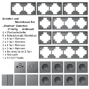 Schalter und Steckdosen Set McPower Shallow Entertain 21-teilig, anthrazit