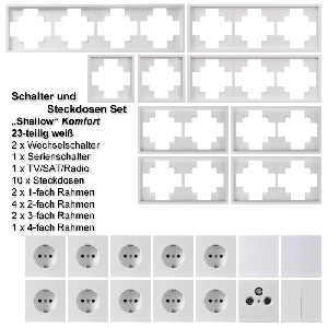 Schalter und Steckdosen Set McPower Shallow Komfort, 23-teilig, weiß